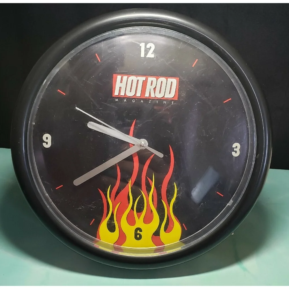 Hot Rod Magazine Flames Clock Collectible 10 In VGUC WORKS